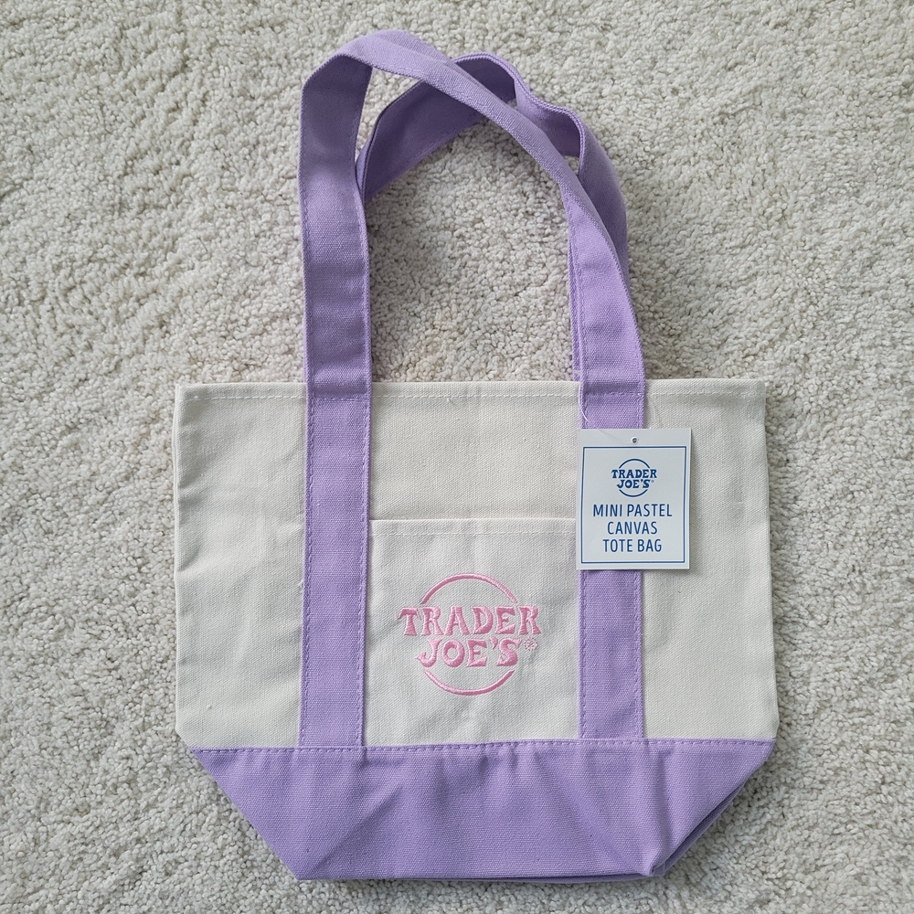 NWT - Trader Joe's Pastel Purple, Pink, and Cream Mini Canvas Tote Bag